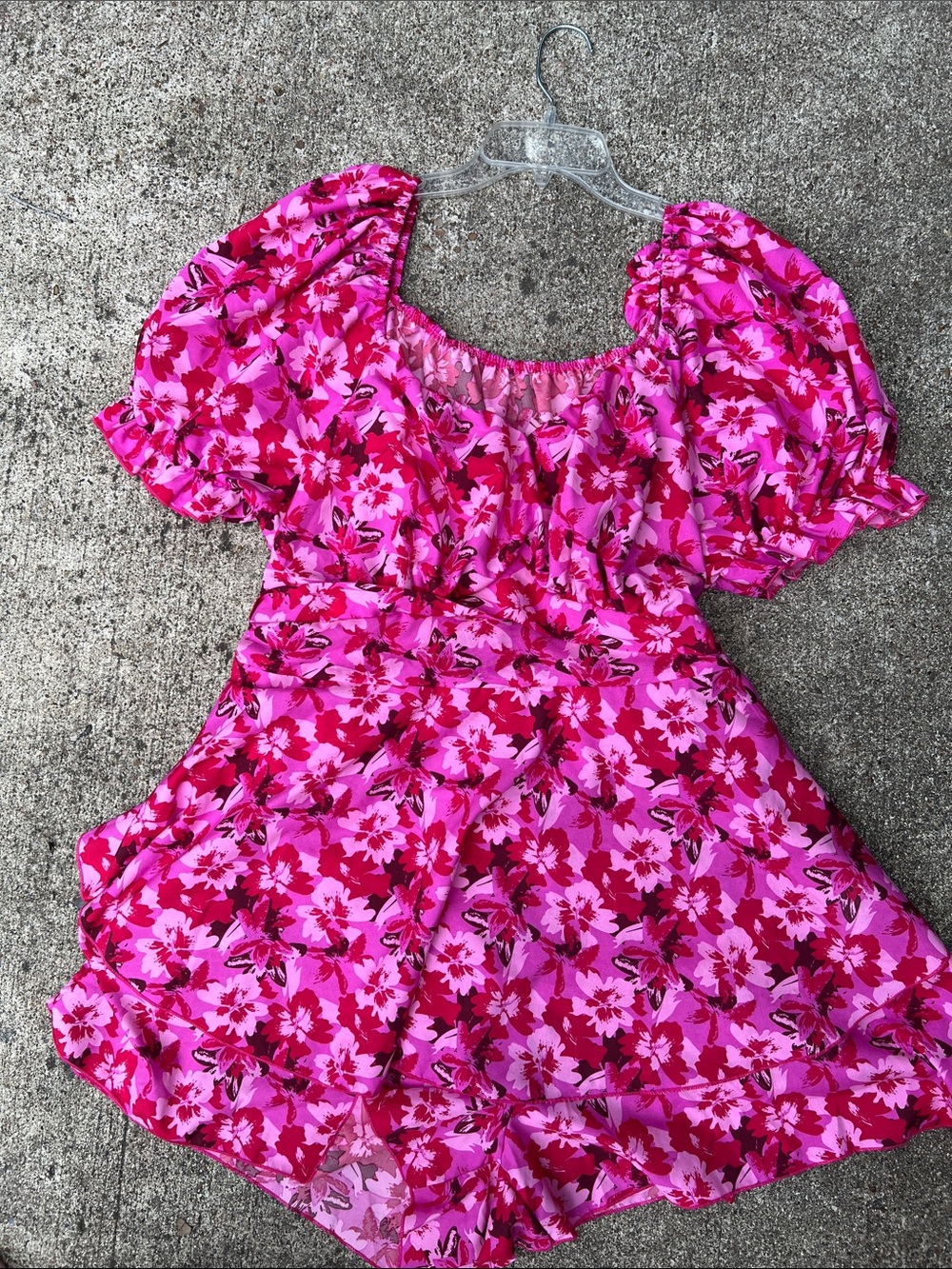 Women’s Pink Floral Puff-Sleeve Dress